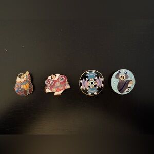 Lot of 4 Artique Ltd Barbara Lavallee cloisonné pins..